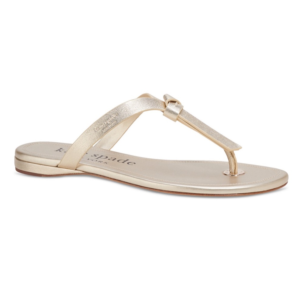Kate Spade New York Women's Knott Slide Thong Sandals Metallic Nappa NIB